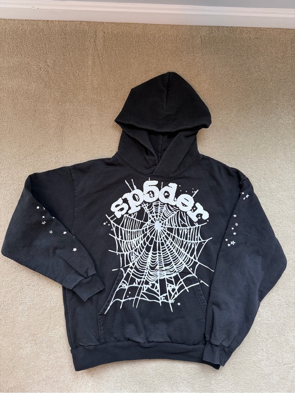 Black Graphic Spider Web Pullover Hoodie
